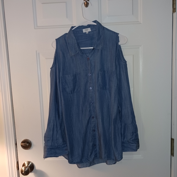 Crown Ivy Denim Shirt with cutouts for shoulders Size L - Picture 1 of 9